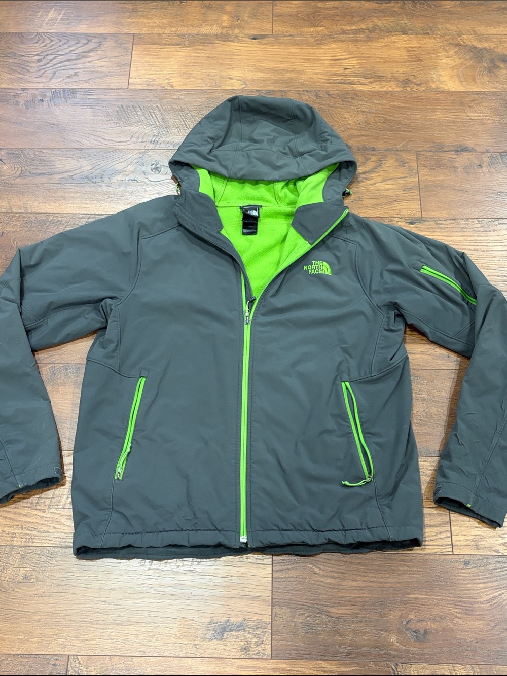 The North Face Olive Gray Jacket with Neon Green Accents